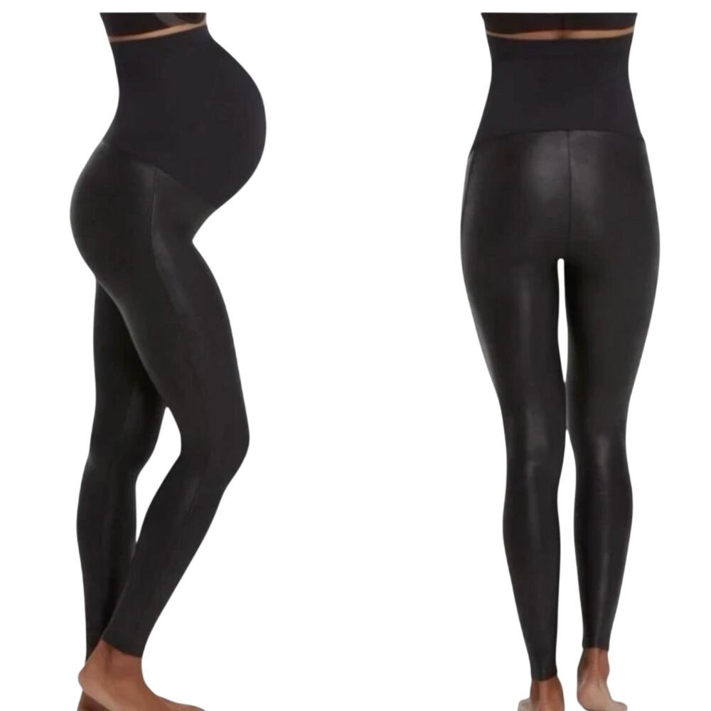 NWT Spanx Mama Faux Leather Maternity Leggings Very Black Size XL